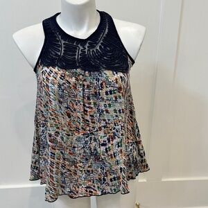 Anthropologie Hazel Boho Printed Crochet Detail Sleeveless Blouse Size L